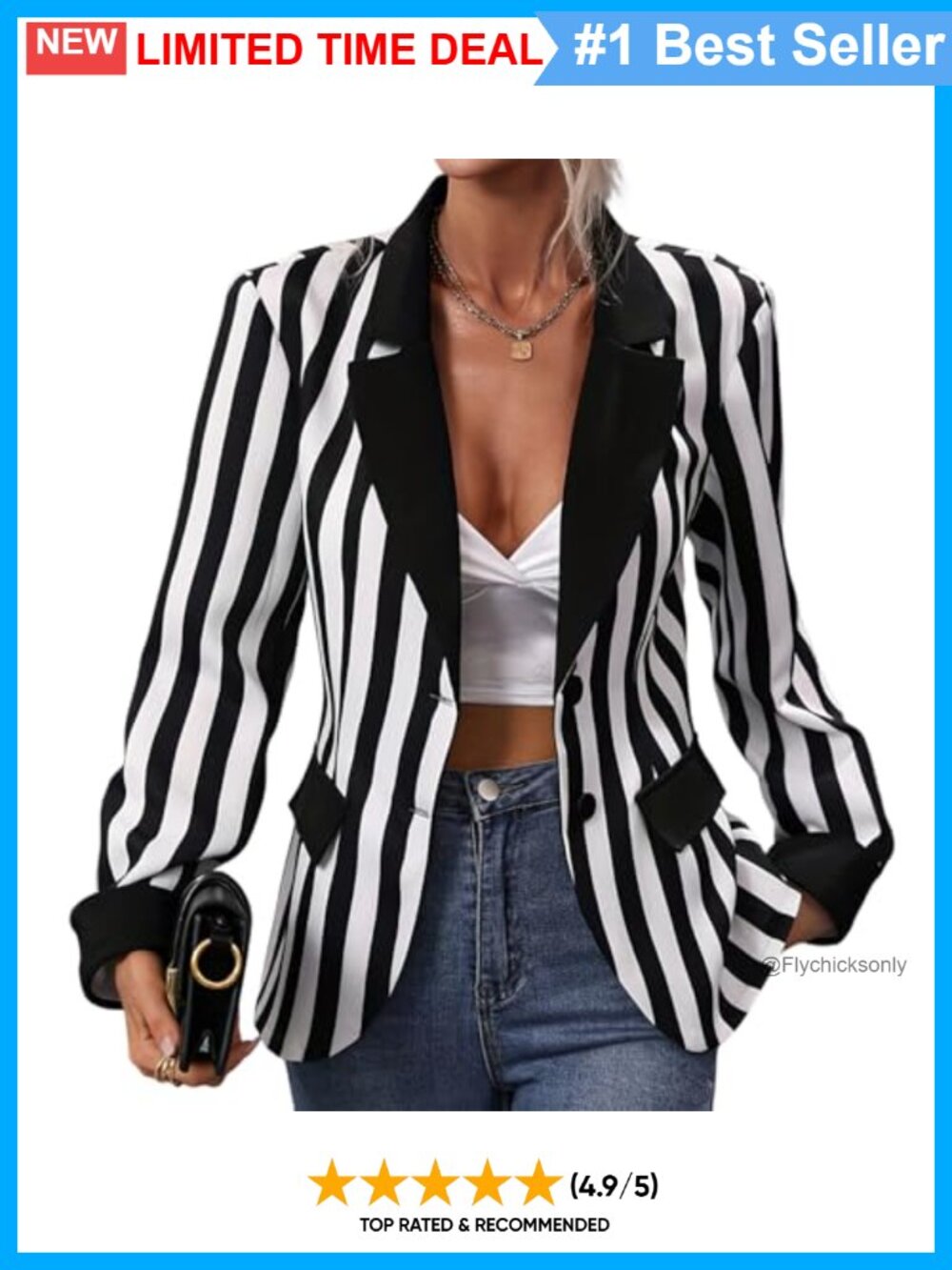 Striped Blazer Long Sleeve Notch Lapel Open Front Business Casual